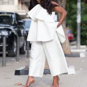 CZ1-C8537 | Peplum Top and Wide-Leg Trousers Set
