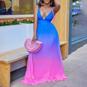 CZ1-C8541 | Ombre Pleated Maxi Dress