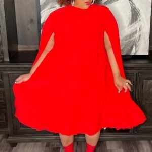 CZ1-C8546 | Cape-Sleeve Flared Midi Dress