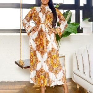CZ1-C8555 | Printed High-Neck Maxi Dress