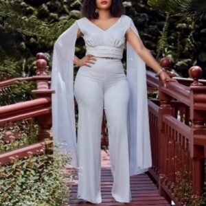 CZ2-C8561 | Ruffle-Sleeve Wide-Leg Jumpsuit