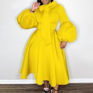 CZ2-C8563 | Bow-Neck Puff-Sleeve Maxi Dress