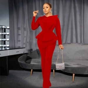CZ2-C8564 | Peplum Top and Trousers Set