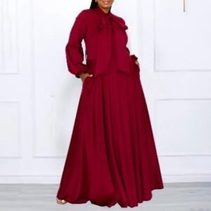 CZ2-C8568 | Bow-Neck Long-Sleeve Maxi Dress