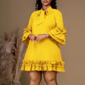 CZ2-C8570 | Bow-Neck Ruffle-Hem Mini Dress