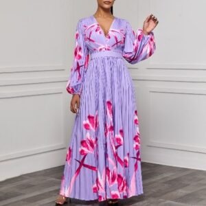 CZ2-C8582 | Floral Print Empire-Waist Maxi Dress
