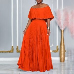 CZ2-C8594 | Off-Shoulder Pleated Maxi Dress