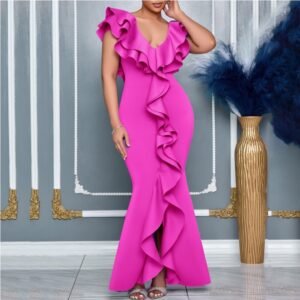 CZ2-C8634 | Ruffle One-Shoulder Maxi Dress