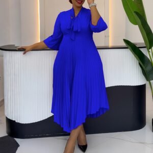CZ2-C8639 | Bow-Neck Pleated Midi Dress