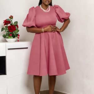 CZ2-C8656 | Puff-Sleeve A-Line Midi Dress