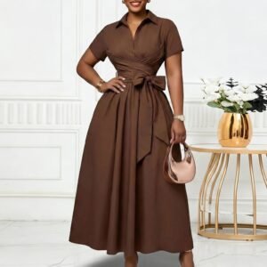 CZ2-C8662 | Belted Shirt Midi Dress