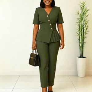 CZ2-C8663 | Button-Front Peplum Trousers Set