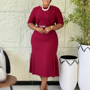 CZ2-C8665 | Ruffle-Collar Belted Midi Dress