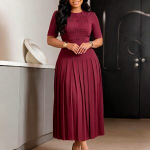CZ2-C8666 | Pleated Belted Midi Dress