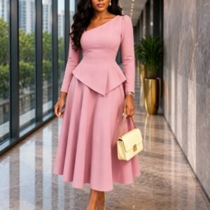 CZ2-C8674 | Peplum Top and Pleated Midi Skirt Set