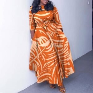 CZ2-Q100 | Printed Long-Sleeve Maxi Dress