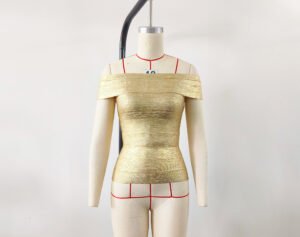 HT0112 | Metallic Off-Shoulder Bandage Top