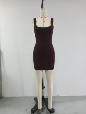 HTGIA19359 | Square-Neck Bandage Midi Dress