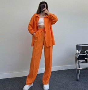 QZ-SH216 | Shirt Crop Top and Trousers Set