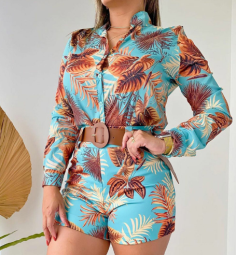QZ-SH369 | Printed Belted Blazer Romper