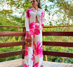 QZ-SH382 | Floral Print Blazer and Trousers Set