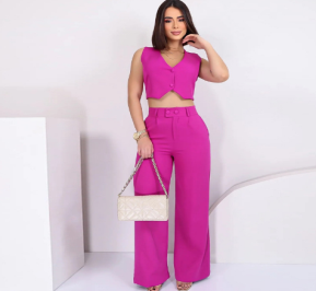 QZ-SH421 | Cropped Vest and Wide-Leg Trousers Set