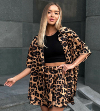 QZ-SH521 | Leopard Print Shirt and Shorts Set