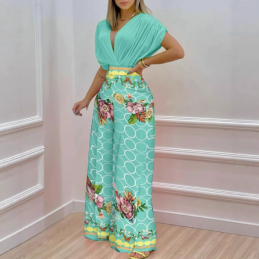 QZ-SH531 | Printed V-Neck Maxi Dress