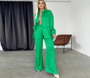QZ-SH549 | Textured Blazer and Wide-Leg Trousers Set
