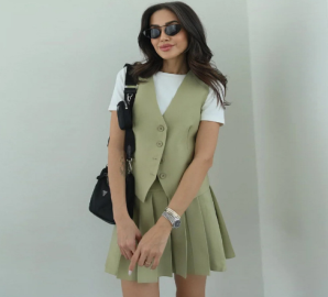 QZ-SH567 | Vest Top and Pleated Mini Skirt Set