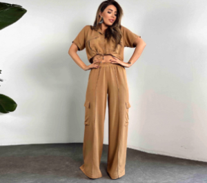 QZ-SH573 | Belted Short-Sleeve Jumpsuit