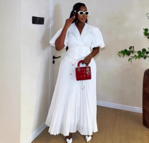 QZ-SH5845 | Wrap Shirt and Pleated Maxi Skirt Set