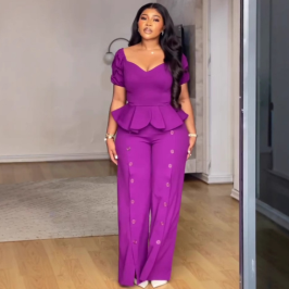 QZ-SH5847 | Peplum Top and Trousers Set