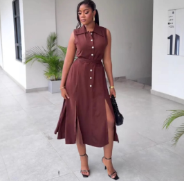 QZ-SH5888 | Button-Front Shirt Midi Dress