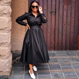 QZ-SH6170 | Puff-Sleeve Shirt Maxi Dress