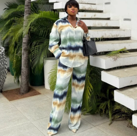 QZ-SH6194 | Printed Shirt and Wide-Leg Trousers Set