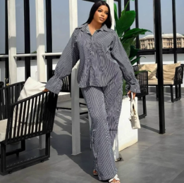 QZ-SH6319 | Striped Blouse and Trousers Set