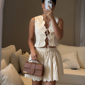 QZ-SH6672 | Lace-Up Corset Top and Mini Skirt Set