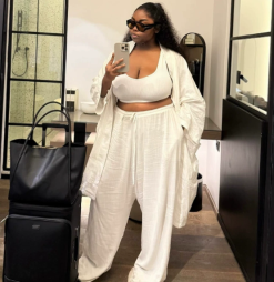QZ-SH6882 | Three-Piece Shirt Crop Top and Wide-Leg Trousers Set