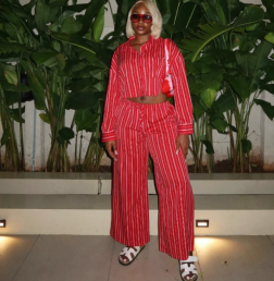 QZ-SH6903 | Striped Crop Top Shirt and Trousers Set