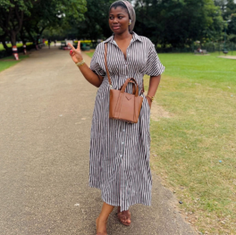 QZ-SH6983 | Striped Belted Shirt Maxi Dress