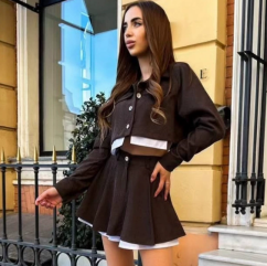 QZ-SH7042 | Contrast-Trim Button-Front Mini Dress