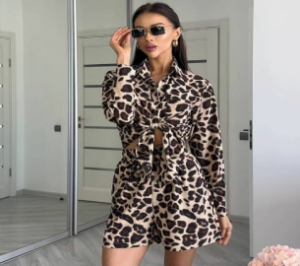 QZ-SH706 | Leopard Print Shirt and Shorts Set