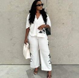 QZ-SH7123 | Belted Blazer and Wide-Leg Trousers Set