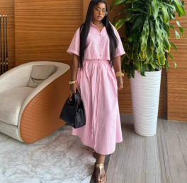 QZ-SH7189 | Belted Shirt Midi Dress