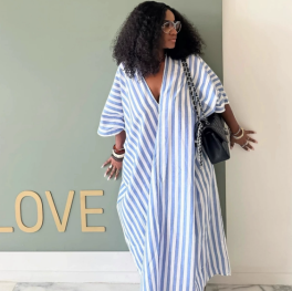 QZ-SH7245 | Striped Oversized Shirt Maxi Dress