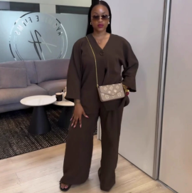 QZ-SH7253 | Relaxed Blazer and Wide-Leg Trousers Set