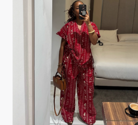 QZ-SH7261 | Printed Shirt and Wide-Leg Trousers Set