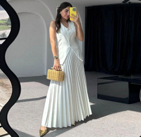 QZ-SH733 | Vest Top and Pleated Maxi Skirt Set
