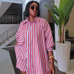 QZ-SH7337 | Striped Oversized Shirt Mini Dress